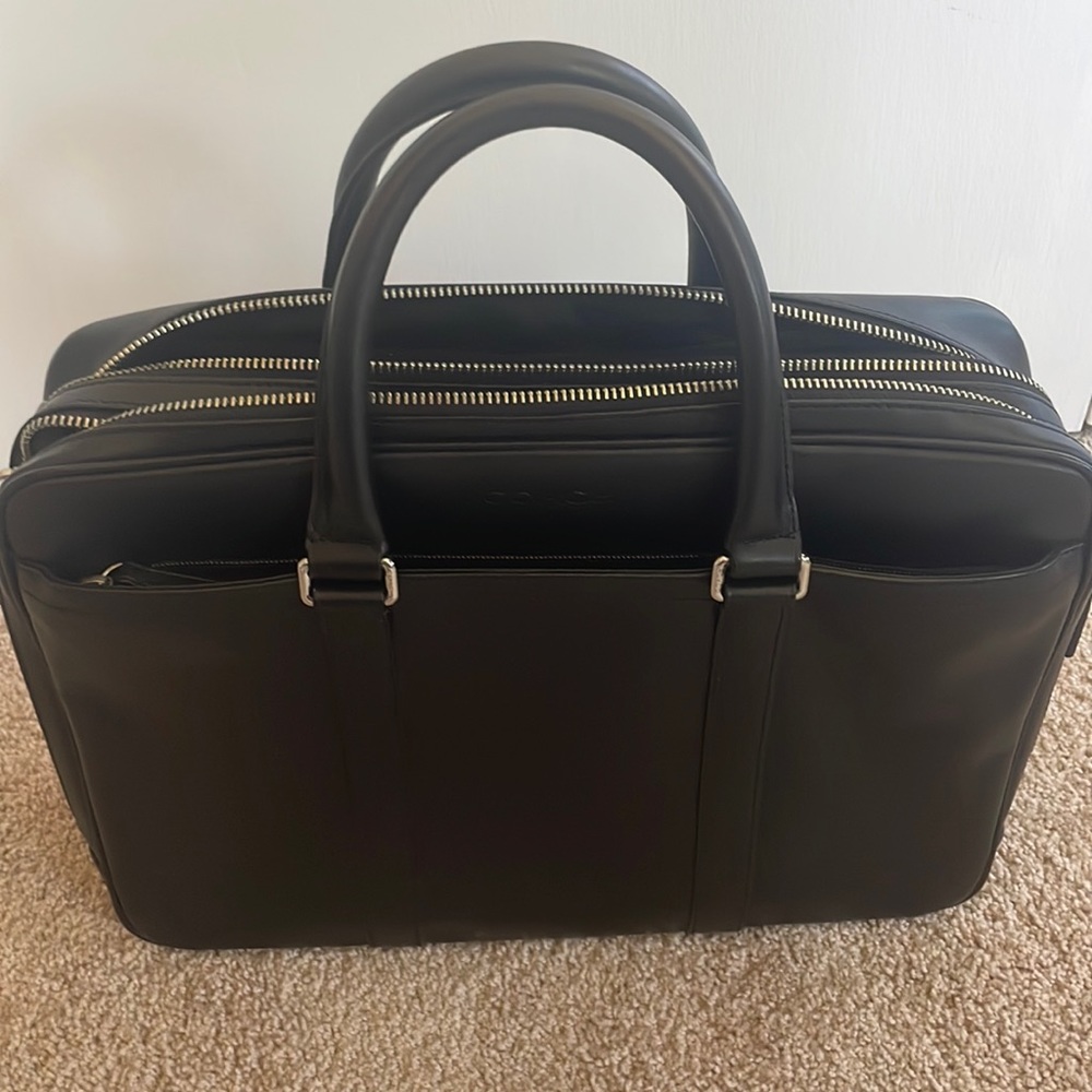 Coach mens black leather briefcase